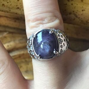 Natural Star Ruby Moissanite Sterling Silver Ring Size 6